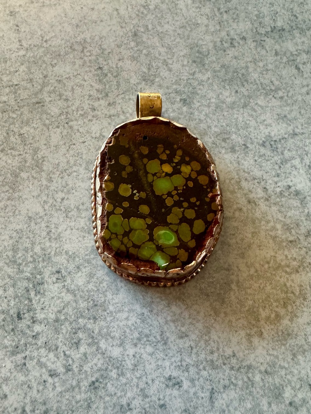 Green and Brown Mountain Grasshopper Turquoise Natural Pendant in Tibetan Silver